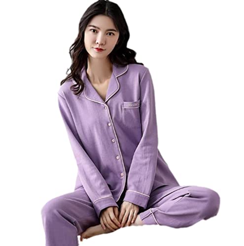 Vêtements de nuit pyjama en coton de grande taille avec pantalon chaud manches longues femme