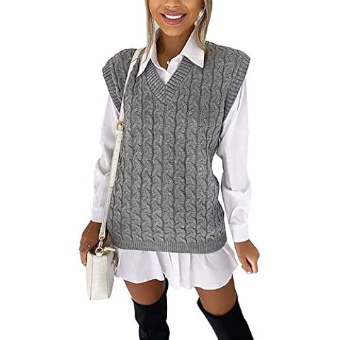 Gostyles Women's Chunky Knit Sleeveless Jumper Cover