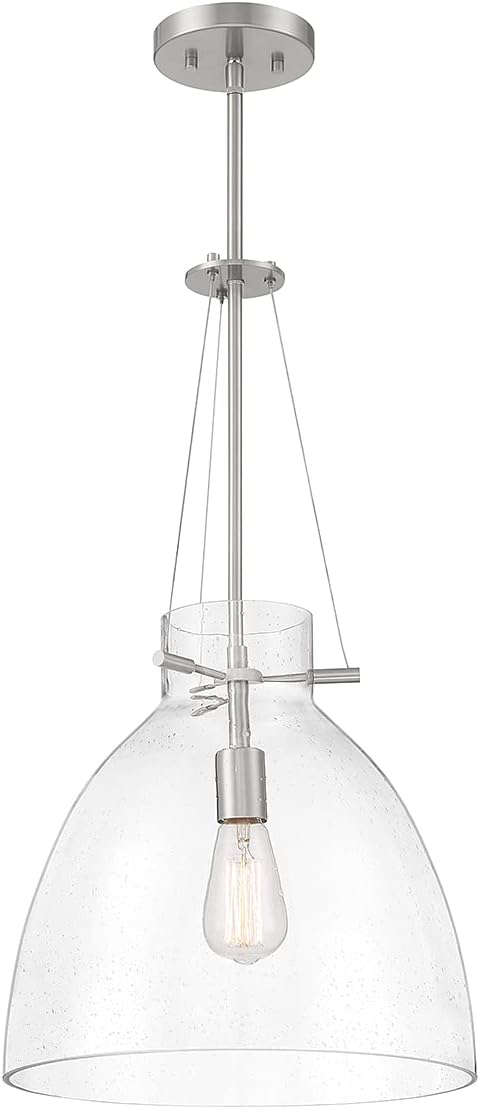 Savoy House 7-7006-1-SN Foster Modern Clear Seeded Glass Pendant, 1-Light 60 Watt, 26" H x 14" W, Satin Nickel