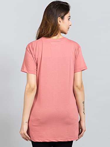 Image of Magknit Fancy Printed Both Side Cut Cotton Blend Half Sleeves and Lightwiegt Trendy Summer Long T Shirt for Women