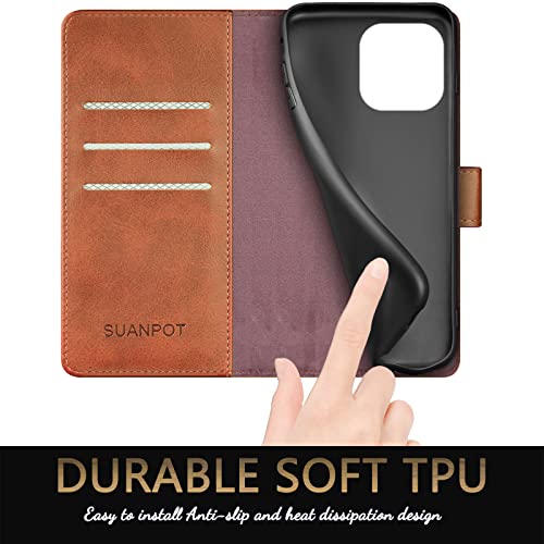 Étui portefeuille iPhone 14 Pro marron protège l'écran des rayures - 6