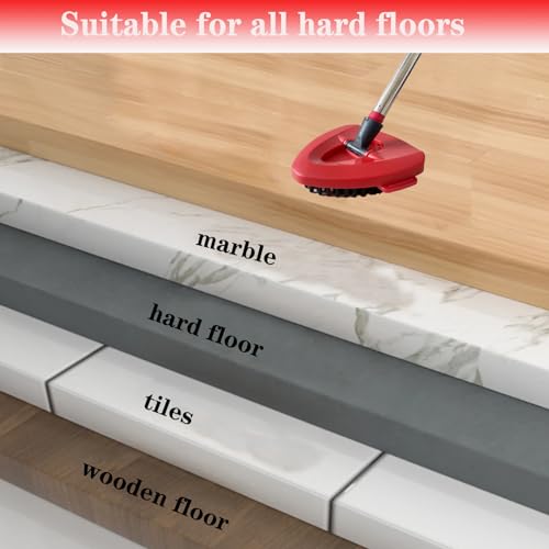 Image of Spin Mop Replacement Handle and Mop Base Replacements for OCeda EasyWring 1-Tank Spin Mop System,4-Section Iron Mop Handle 30-58in and 1 Mop Base and 1 Scrub Brush Cover Set Combo, Red