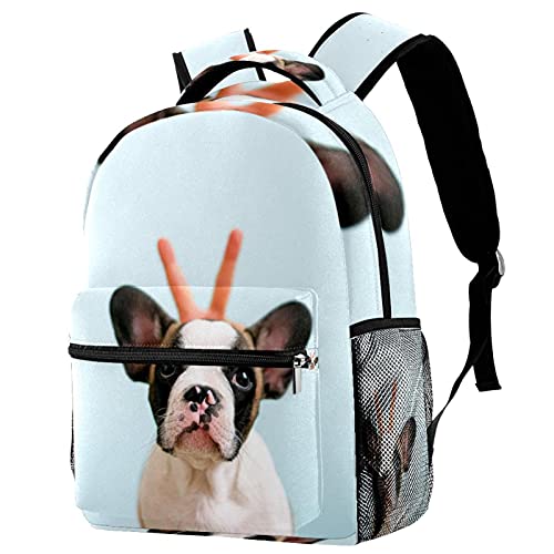 Sac à dos Campus Bouledogue français pour école et voyage avec porte-bouteille enfant