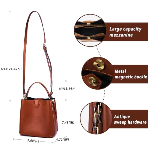 Image of BOYATU Genuine Leather Bucket Bag for Women: Trendy Designer Satchel Crossbody Purse - Casual Top-Handle Handbags for Commute