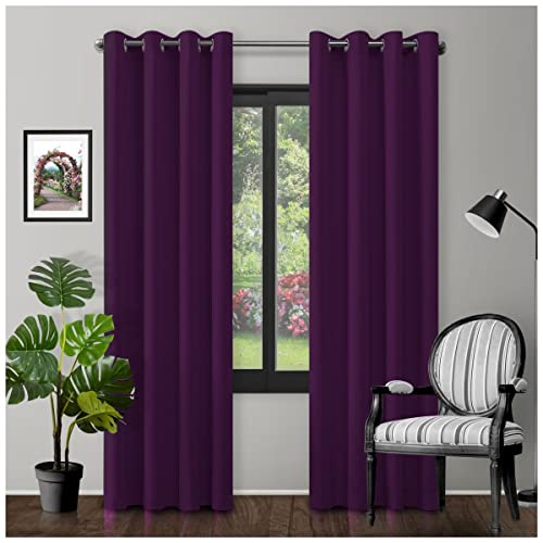 GC GAVENO CAVAILIA Aubergine Blackout Eyelet Curtains 66x72 Inches | 80-90% Black Out Thermal Ring Top Curtain Pair Window Treatment Living Room Bedroom, 66" x 72"