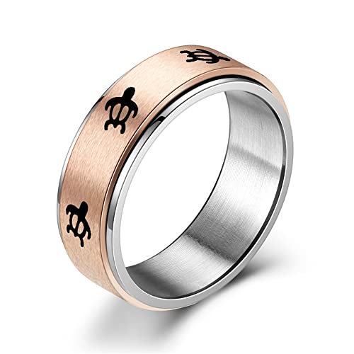 8MM Stainless Steel Spinner Ring for Men Women Anxiety Relief Fidget Rings Band Animal Turtle Engraved
