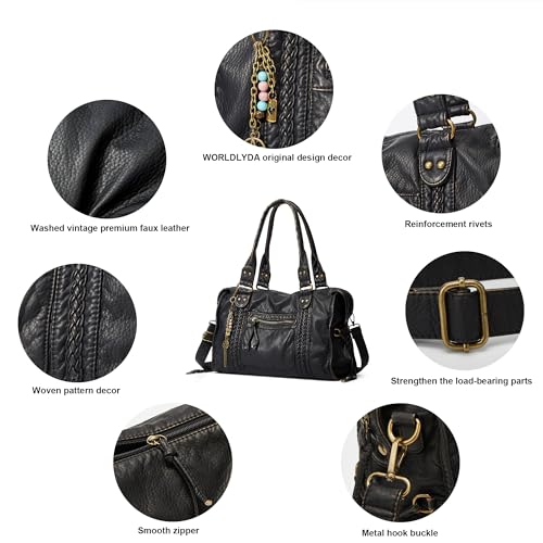 Image of Worldlyda Crossbody Bags for Women Large Tote Soft Leather Purses Washed Y2K Hobo Vintage Handbag Shoulder City Bag