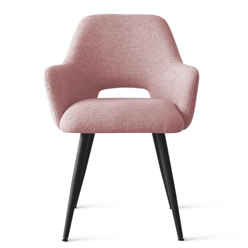 Image of Finch Fox Motel Luxurious Home Collection Upholstery Fabric Arm Dining Room Chairs in Pink Color with Black Metal Powder Coated Legs (Set of 4)