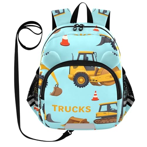 Kid's Backpack for Boys & Girls Toddler Bag Tractors Trucks Pattern Backpack with Safety Leash