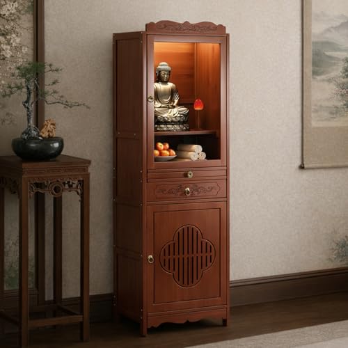 Mesa de altar de meditación de bambú macizo de 15 pulgadas con almacenamiento 2