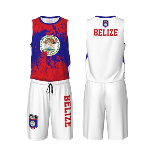 Belize Flag Grain (3) Basketball Jersey Uniform Suit for Men Women Adults Training Athletic Set