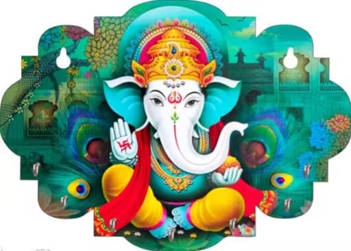 Image of Vintage Collection Wooden Key Holder for Wall, Wall Mounted Key Stand with Hooks, Hanging Rack for Living Room, Office and Door (Ganesh Ji 2)