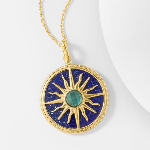 Ross-Simons Lapis and 1.30 Carat London Blue Topaz Sun Pendant Necklace in 18kt Gold Over Sterling3