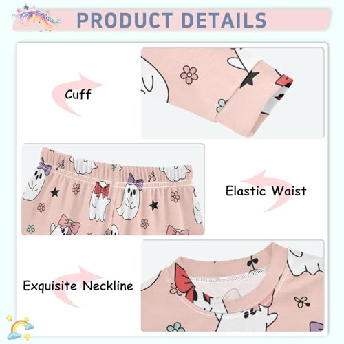 Pajama Sets Long Sleeve Cute Ghosts with Bows and Flower Soft Comfy Sleepwear 2 Piece PJS 3-8T4