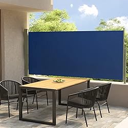 JUNZAI Toldo Lateral retráctil de jardín, Toldos Exterior Terraza, Toldos Terraza, Toldo Caravana Verano, Toldo Pantalla para Balcón, Azul 140x300 cm