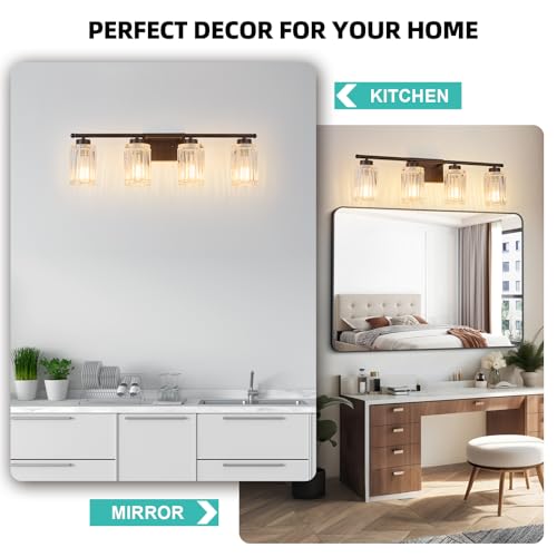 Image of 4 Light Bathroom Light Fixtures Modern ORB 28 Inch Vanity Lights for Bathroom Lighting Fixtures Over Mirror with Thickened Glass Shade for Cabinet Mirror Bedroom Hallway