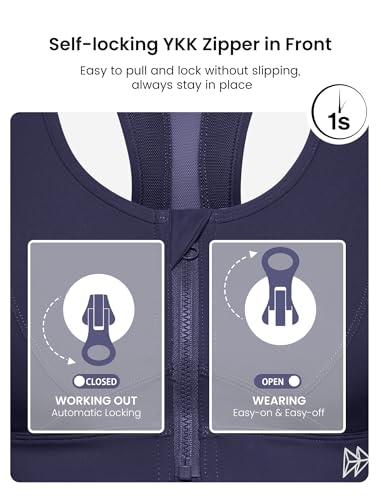 Image of Yvette Zip Front Sports Bra - High Impact Sports Bras for Women Plus Size Workout Fitness Running