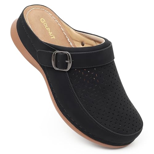 Goldnut Women's Black Closed Toe Clogs Mules Cut Out Comfortable Mules Buckle Lined Slip On Clogs...