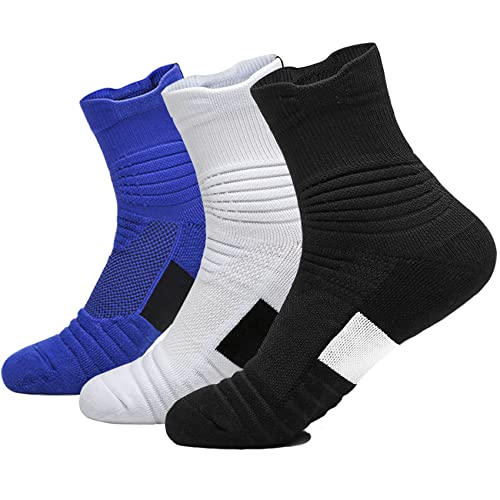 Image of 3 Pack Compression Basketball Socks Performance Cushioned Athletic Crew Sports Running Cycling Sock