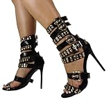 LIUGUISUOCHBH Talons Hauts pour Femme | Sandales Stiletto Noires esthétiques Y2K, Chaussu...