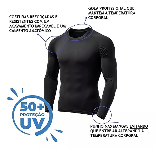 Kit 3 Camisetas Térmicas Proteção Solar Uv 50+ Manga Longa Dry Fit (AZUL PRETA CINZA, GG)