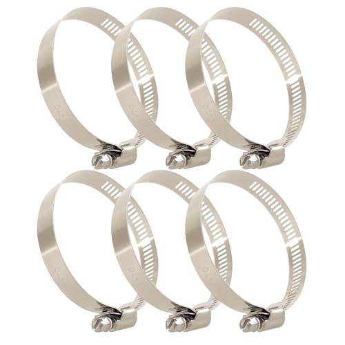 KShun 6 Pcs 46-70 mm Large Diameter Heavy Duty Hose Clamps, 304 Stainless Steel Industrial Worm Drive Jubilee Clips for Big Pipe, Tube, Duct, Drainage, HVAC