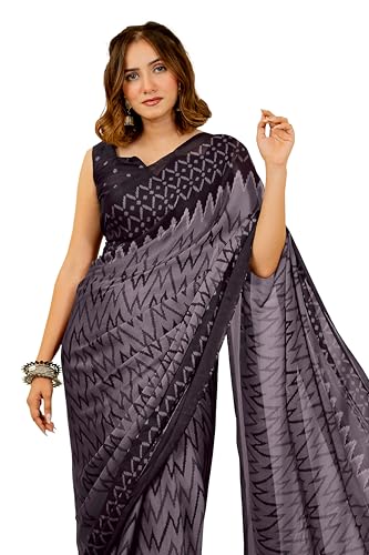 Image of MIRCHI FASHION Women Saree | Chiffon Chevron Zig Zag Printed Office Wear Sari with Blouse