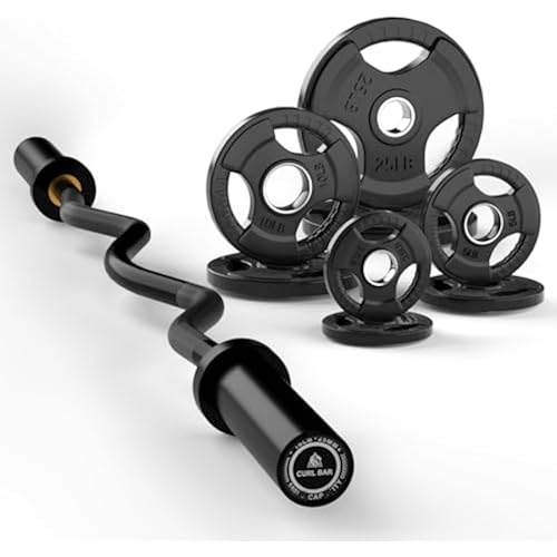 LIONSCOOL EZ Curl Bar Weight Set, 2-Inch Easy Curl Barbell with Plates