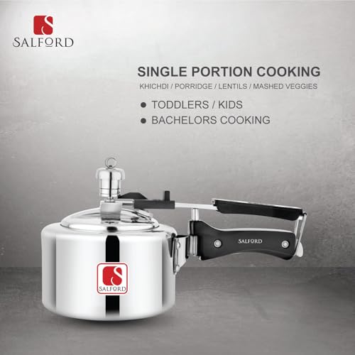 Image of Salford Pressure Cooker Inner Lid 1 Litre | Aluminium Mini Cookers Manual Kitchen Must-Have Cookware Pots & Pans | ISI Certified | Fast & Safe Healthy Cooking | Induction & Gas Stove Compatible