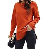 Cyihual Women's Long Sleeve Crewneck Sweater Tunic with Side Slits - Hip-Length Pullover Top for Leggings Orange