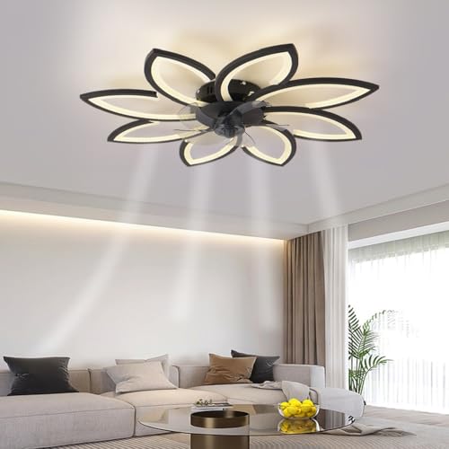 BBWO Ventilador de teto LED regulável ventilador de teto com luminária design floral moderno com controlo remoto silencioso ventiladores de teto candeeiro quarto sala ventilador luz iluminação