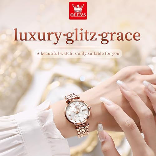 Image of OLEVS Women's Analog Watch Quartz Rose Gold Stainless Steel Strap Fashion Luxury Business Circular Calendar