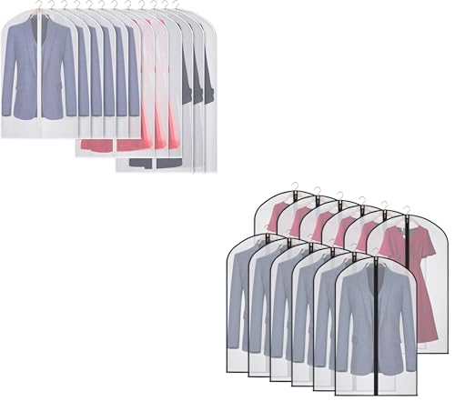 Kntiwiwo 40”/50”/60” Clear Garment Bags Suit Bag for Closet Storage Set of 12, Clear Suit Bag for Closet Storage Hanging Clothes Dress Cover Bags (40