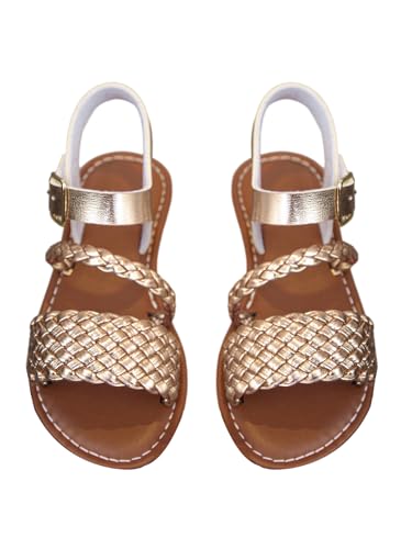 Image of GORGLITTER Girl's Leather Ankle Strap Flat Sandals Dressy Braided Round Open Toe Summer Vacation Beach Cute Sandals 2025