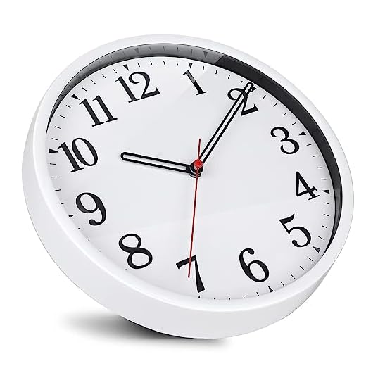 Wall Clock Modern 9 Inch Battery Operated Wall Clocks - Silent Non Ticking Classic Small Analog Clock for Office, Home, Bathroom, Kitchen, Bedroom, School, Living Room(White)