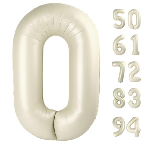 Image of Cream Number Balloon 40 Inch, Cream 0 Number Balloons, 10 20 30 40 50 Numbers Balloon Birthday Decorations, Party Supplies for Women Men