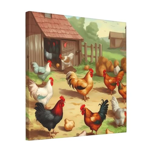 Toile murale moderne poule décor de cuisine rustique 40cm