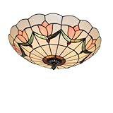Skyweel 16 Inch Tiffany Style Stained Glass Ceiling Light Flush Mount Ceiling Light Vintage Chandeliers Pendent Light Fixtures (16 Inch Pink)