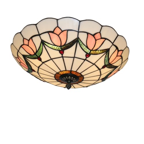 Skyweel 16 Inch Tiffany Style Ceiling Light Flush Mount Ceiling Light Flower Vintage Chandeliers Bedroom Pendant Lighting Fixtures E27 Bulbs (16 Inch Pink)