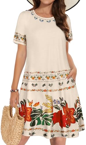Image of Summer Dresses for Women Casual Tshirt Short Sleeve Floral Sundress Beach Cover Ups with Pockets 2026
