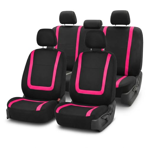 Image of FH Group Car Seat Covers Full Set Cloth - Universal Fit Washable Automotive Seat Covers, Low Back Front Seat Covers, Solid Back Seat Cover for SUV, Sedan and Van Pink