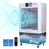 Hexago Swamp Cooler, 10000 CFM Evaporative Air Cooler with 3-Speed, Remote Control, 24H Timer, 29 Gallon, Water Shortage Warning, 9 FT Cord, For Indooor Outdoor Patio Garage Use, ETL Safety Listed