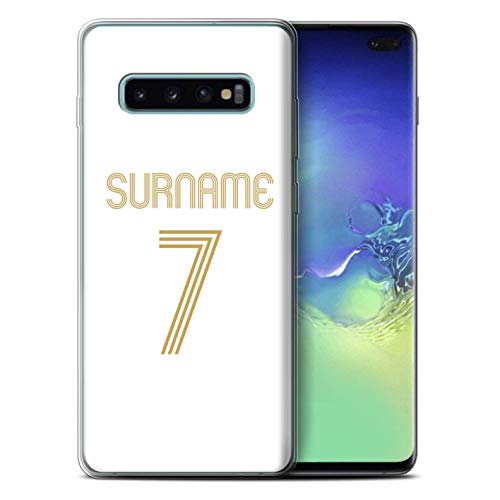 Personalizado Kit Camiseta Club Fútbol Euro Personalizar Funda TPU/Gel para el Samsung Galaxy S10 Plus/Oro Blanco Diseño/Inicial/Nombre/Texto...