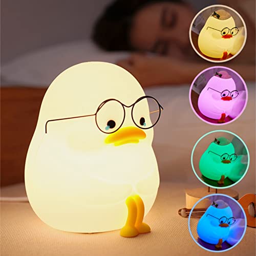 Aveki Night Light For Kids, 4 Color Changing Cute Night Light With Tap Control And Timer, Rechargeable Led Silicone Nursery Night Light, Dimmable Bedside Lamp Gift For Boys Girls Baby Teens(Sad Duck) #TOP7