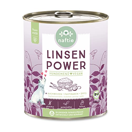 naftie veganes Hundefutter Bio Linsen Power - Nassfutter Menü mit Buchweizen & Pastinaken - glutenfrei getreidefrei - purinarm Diät-Futter - 800g