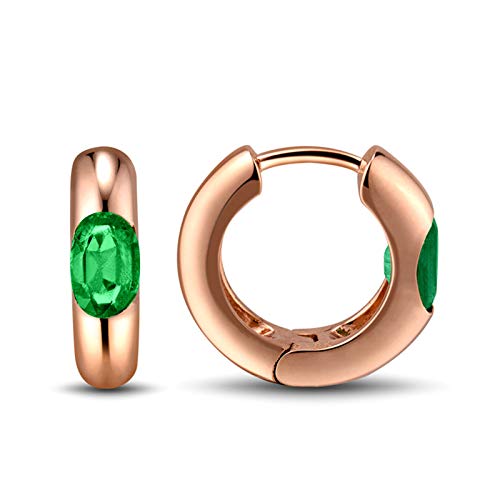 Daesar 18K Rose Gold Earrings For Women, Oval 1Ct Emerald Earrings Jewelry Hoop Earrings Rose Gold #TOP28