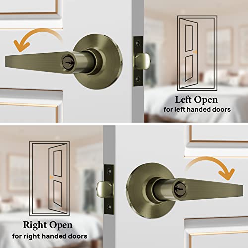 Vicmeon Entrance Lever Door Handle, Keyed Entry Door Lock, Entrance Door Lever With Keys For Exterior/Interior Doors, Reversible For Right And Left Side, Antique Brass #TOP6