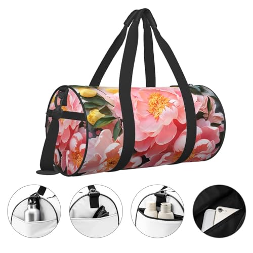 Travel Duffle Bag Weekender Bags for Men Women with Shoe Compartment Large Capacity Weekender Overnight Bag Peony Flower Carry On Tote Bags Sport Gym Bag for Travel Yoga, Black, One Size3
