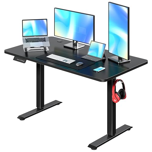 VECELO Electric Standing Desk Adjustable Height, 48 x 24 Inch Computer Desk with Headphone Hook, Memory Preset Gaming Desk, Dual-Motor, Easy Assemble for Home, Office, Black