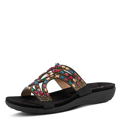 PATRIZIA Twirling Women's Slip-On Sandals – Crystal & Bead Embellished Slides with Microsuede Footbed, TPR Outsole, and 1¼” Low Heel